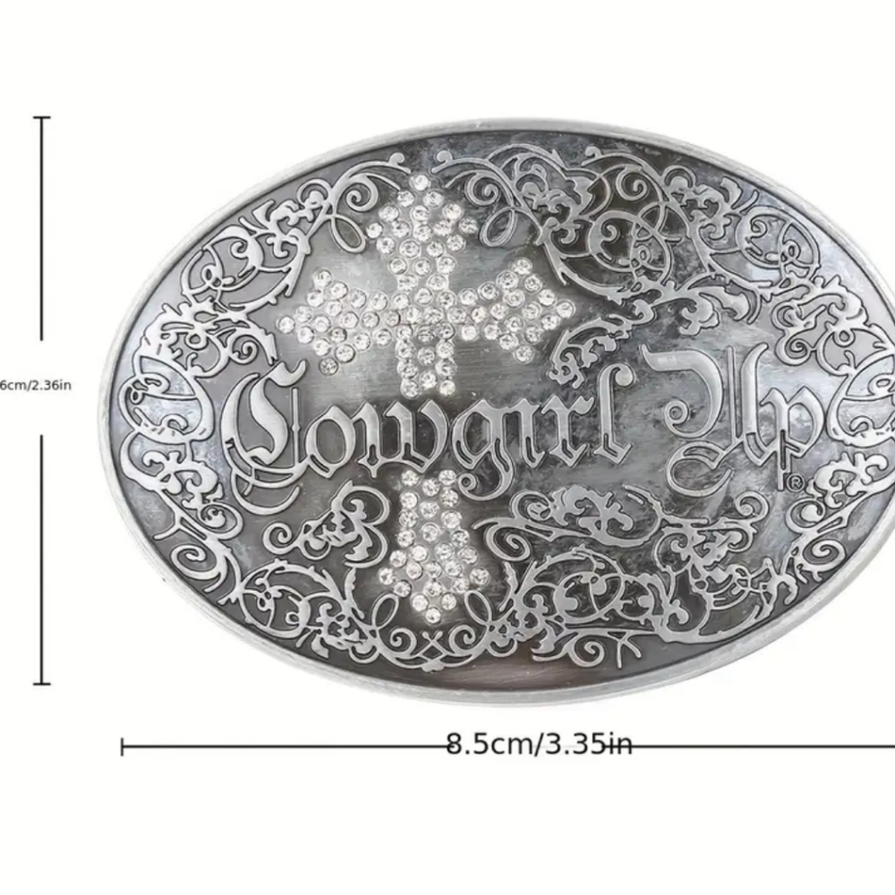 New Cowgirl Up Western Cross Belt Buckle Silver Rhinestone Country Rodeo Bling - Picture 2 of 3